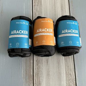 NWT! 3 Airacker Ankle Socks Black & Gray Air Permeability & Moisture Wicking